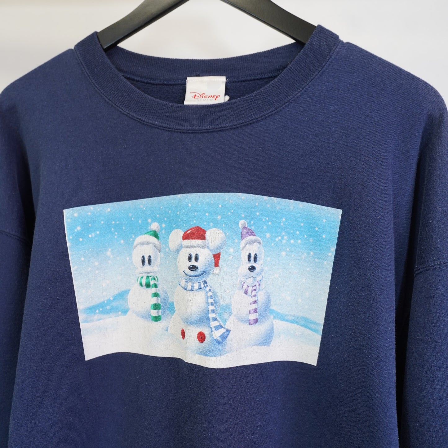 (L) Vintage Disney Mickey Mouse Snowman Christmas Sweatshirt Men's L Blue Goofy Duck