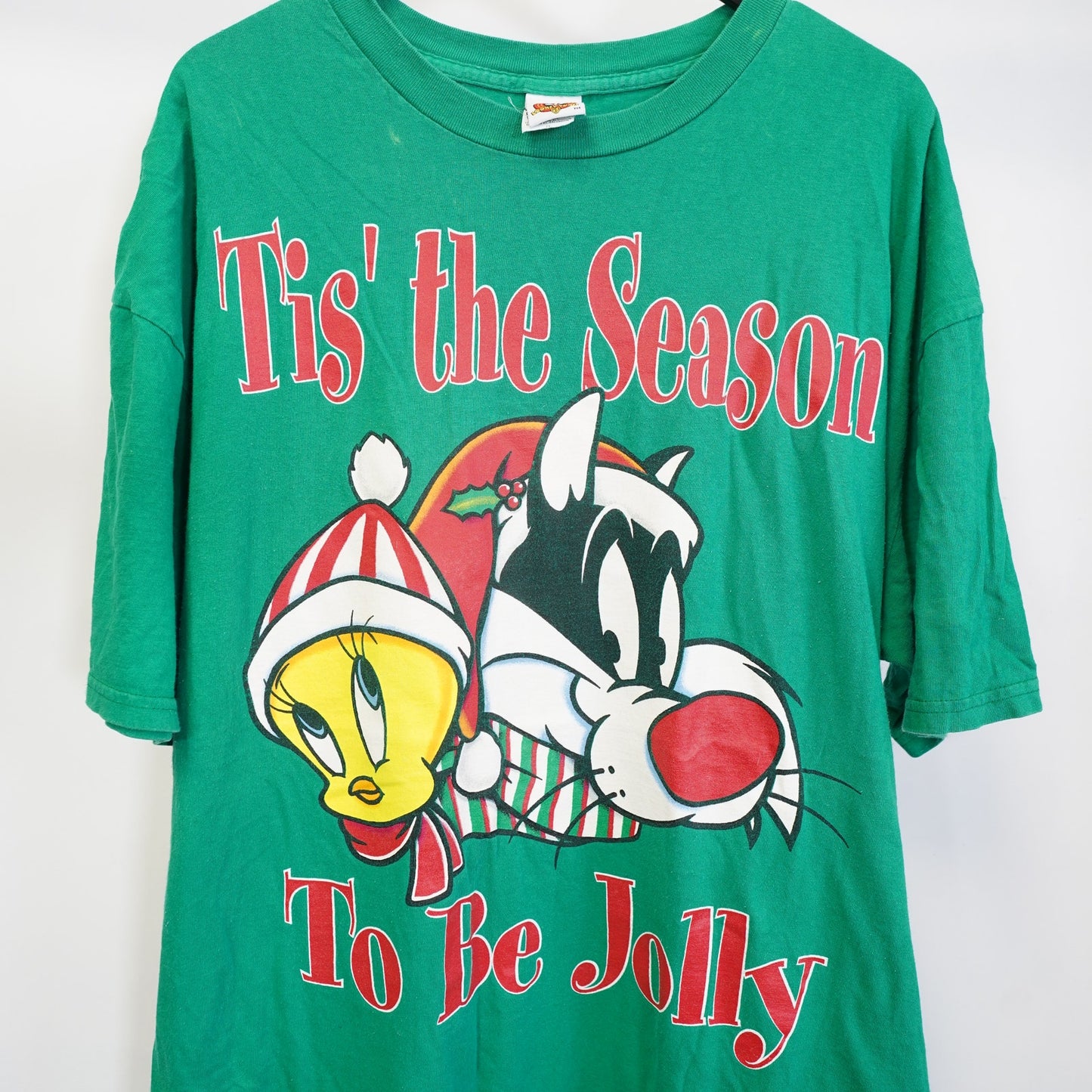 (XXL) Vintage Looney Tunes Christmas Sleep T-Shirt Tweety Sylvester Men's XXL Green 90