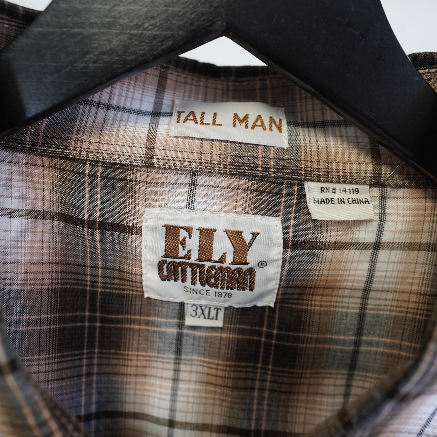 (3XLT) Vintage Ely Cattleman Western Pearl Snap Button Up Mens 3XLT Brown Plaid Big Man