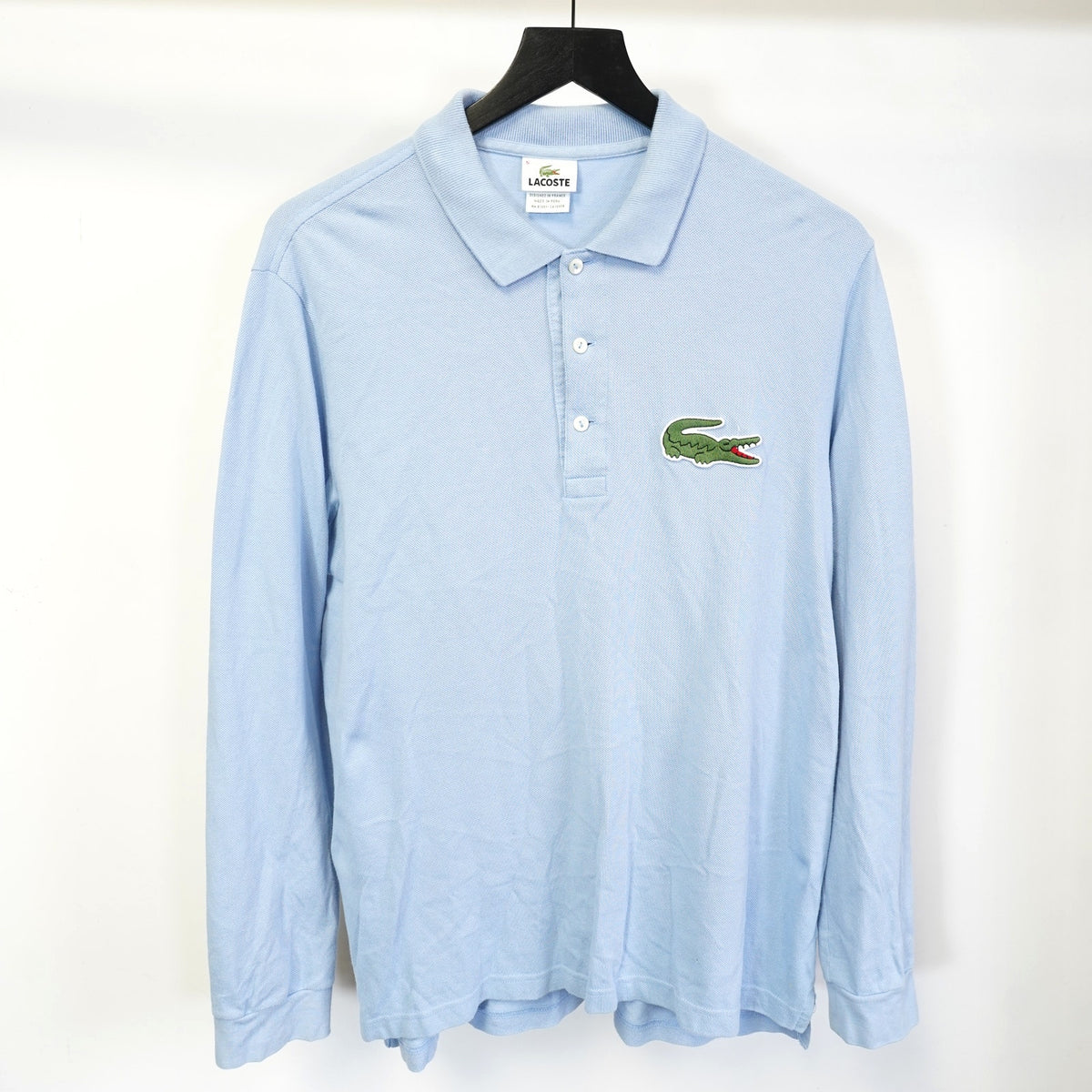(L) Vintage Lacoste Big Logo Alligator Long Sleeve Polo Shirt Men's L Light Blue
