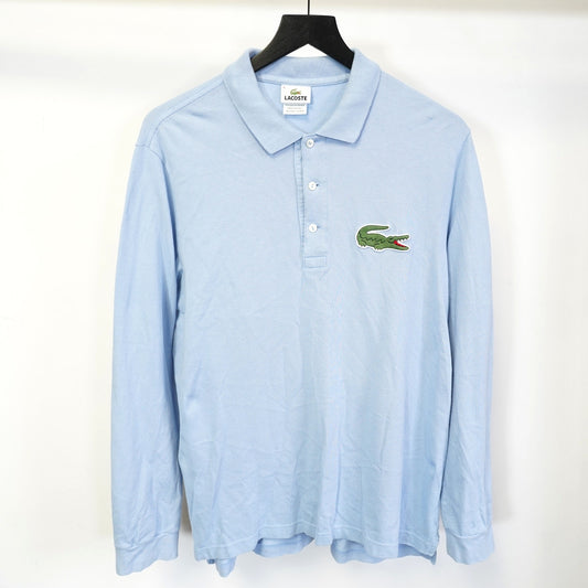 (L) Vintage Lacoste Big Logo Alligator Long Sleeve Polo Shirt Men's L Light Blue