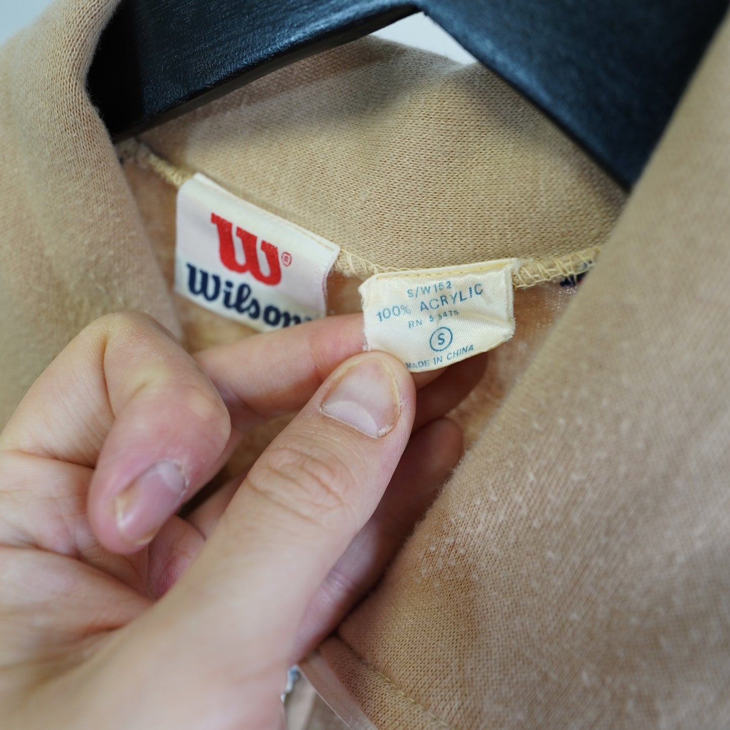 (S) True Vintage 1980s Wilson Track Jacket Full Zip Men's S Tan Red Tennis Striped