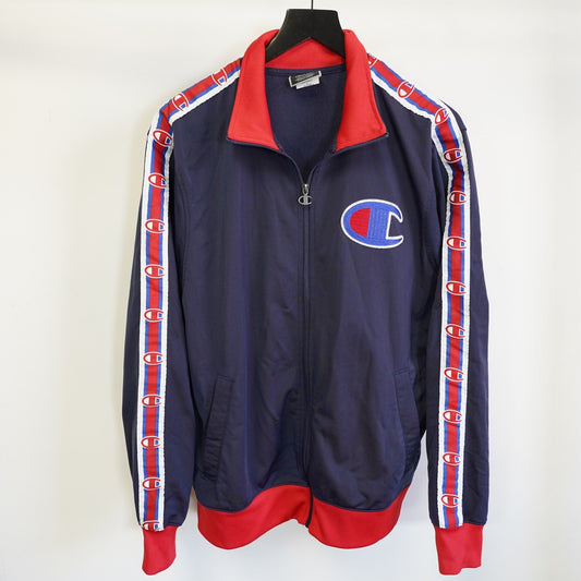 (L) Champion Track Jacket Warm Up Embroidered Big C Logo Men's L Blue Red Retro 90s