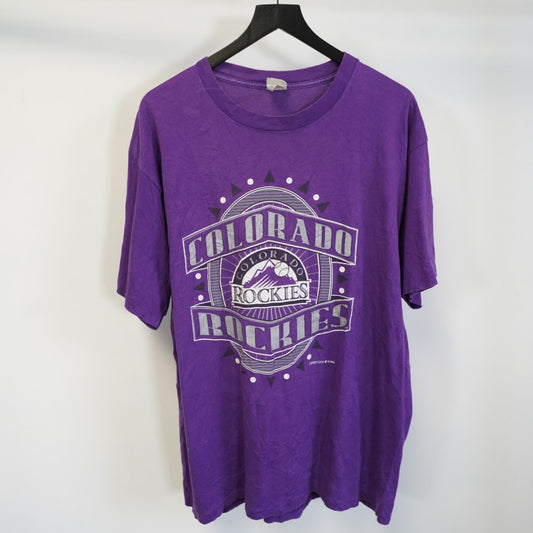 (XL) Vintage Colorado Rockies 90s Baseball Single Stitch T-Shirt Men's XL Purple MLB