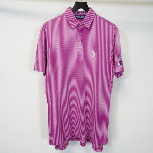 (M) Polo Golf Ralph Lauren Vintage Lisle Shirt Men M Pink Striped Big Pony Tournamen