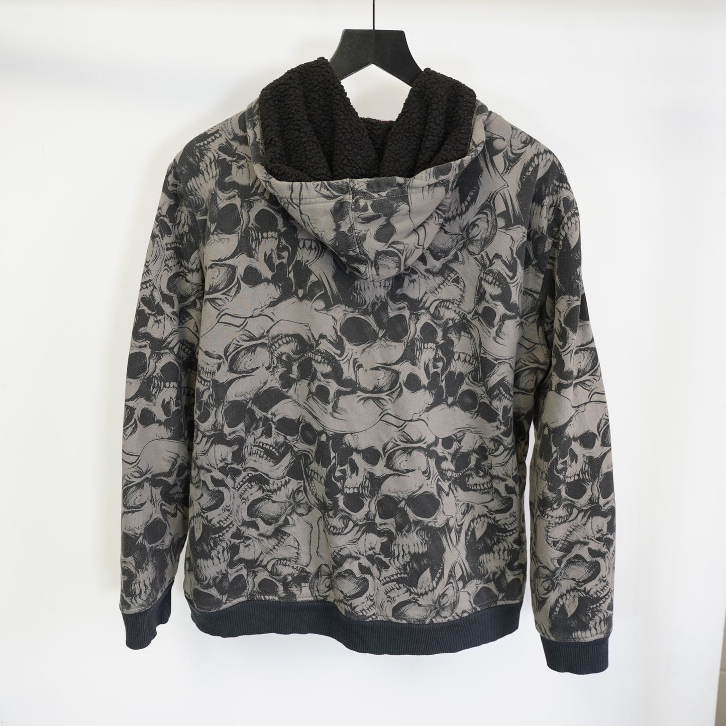 (L) Vintage MMA Elite Skull Pile Hoodie Y2K Men's L Gray All Over Print 2000s