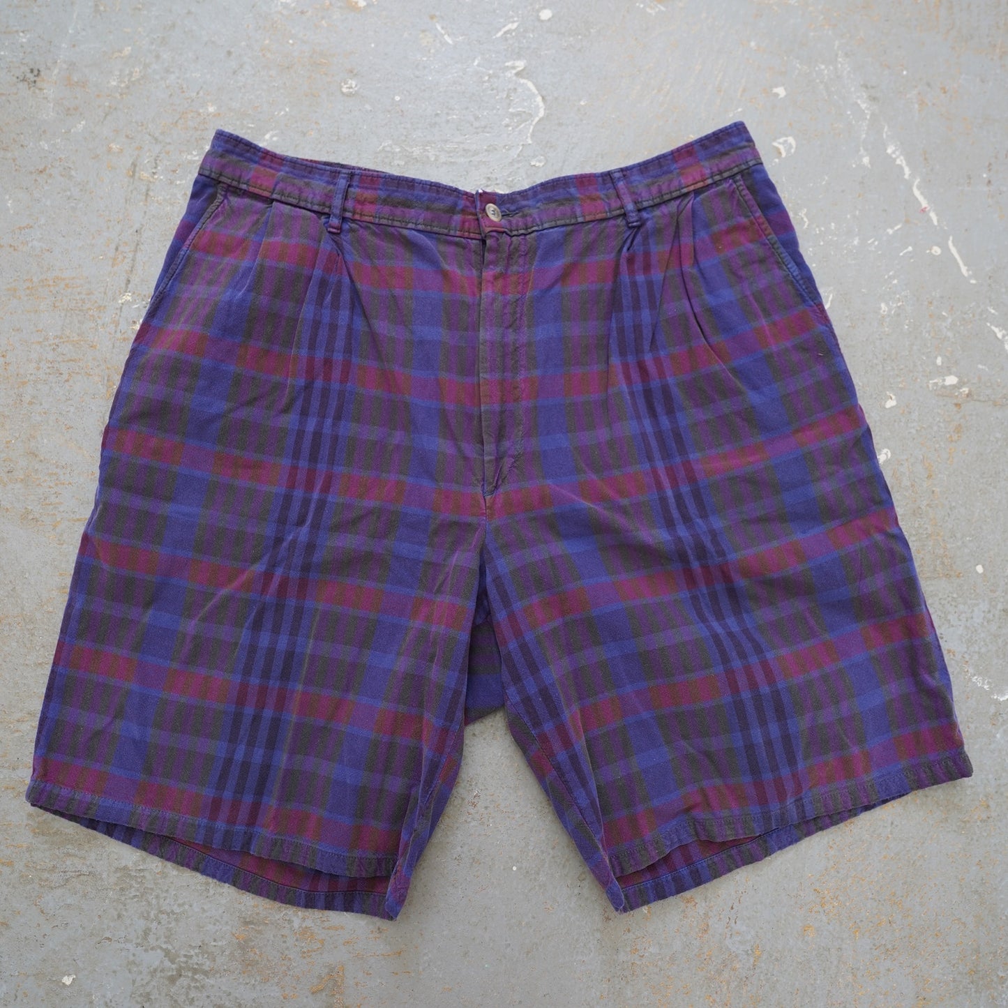(Sz. 36) Vintage 90s Brooks & Brothers Golf Chino Shorts Plaid Purple Men's 36 Preppy