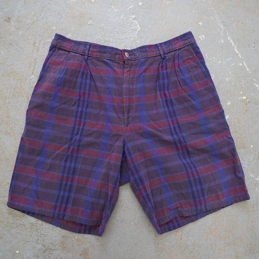(Sz. 36) Vintage 90s Brooks & Brothers Golf Chino Shorts Plaid Purple Men's 36 Preppy