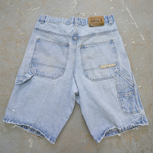 (Sz. 32) Vintage SouthPole Y2K Baggy Denim Shorts Mens 32in 2000s Jorts Light Blue Skate