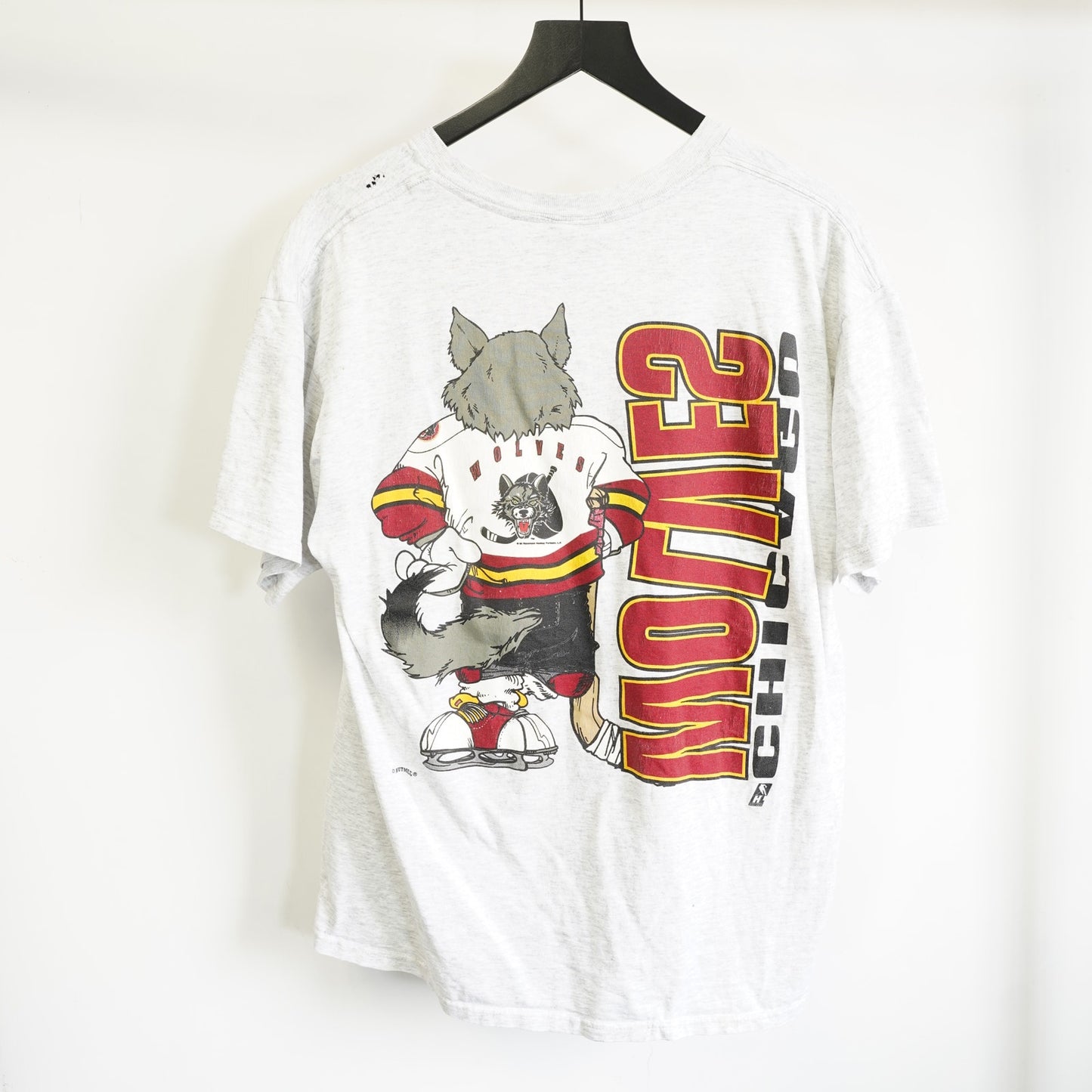 (XL) Vintage Chicago Wolves Nutmeg Mills All Over Print Hockey T-Shirt Men's XL Gray