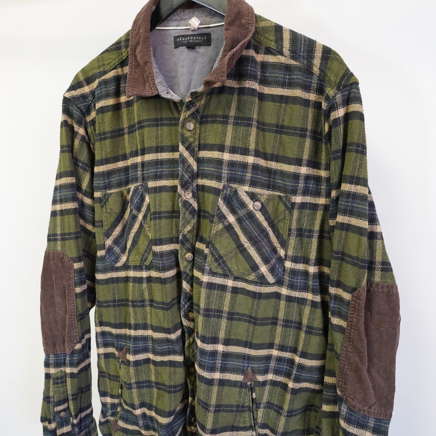 (XL) Vintage Aeropostale Flannel Button Up Shirt Jacket Y2K Men's XL Green 2000s