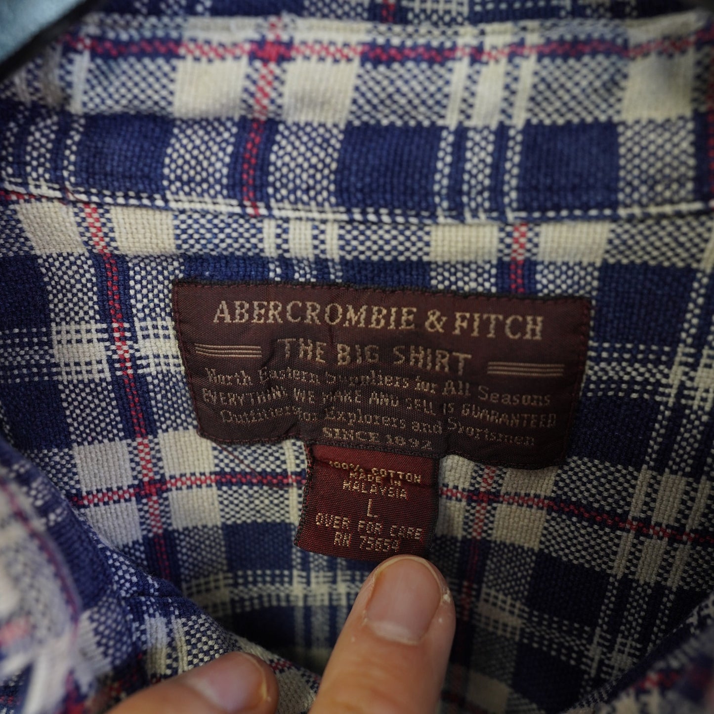 (L) Vintage Abercrombie & Fitch The Big Shirt Plaid Button Up Shirt Men's L Y2K Blue