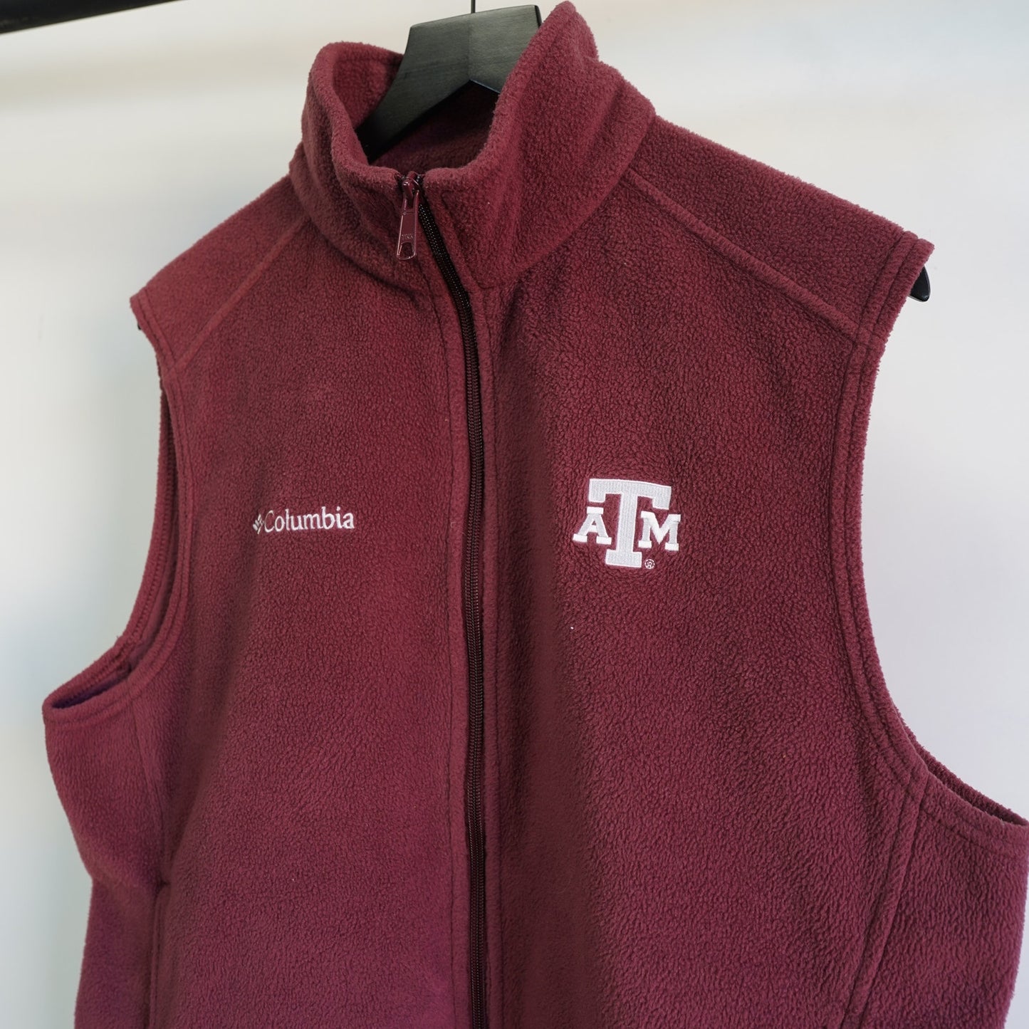 (M) Texas A&M Columbia Fleece Embroidered Full Zip Maroon Vest Stitched Sewn