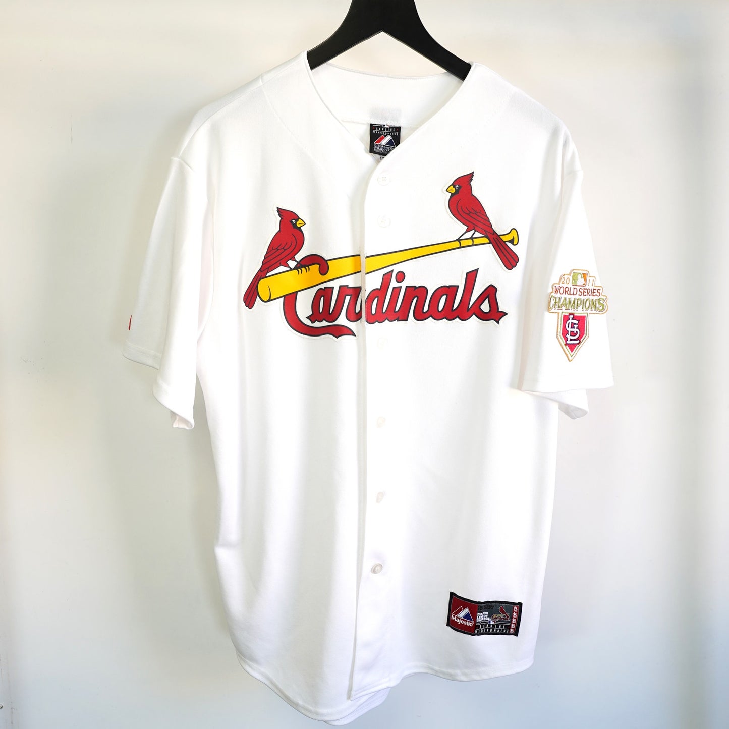(L) Vintage St. Louis Cardinals Majestic Sewn 2011 World Series Jersey Men's L White
