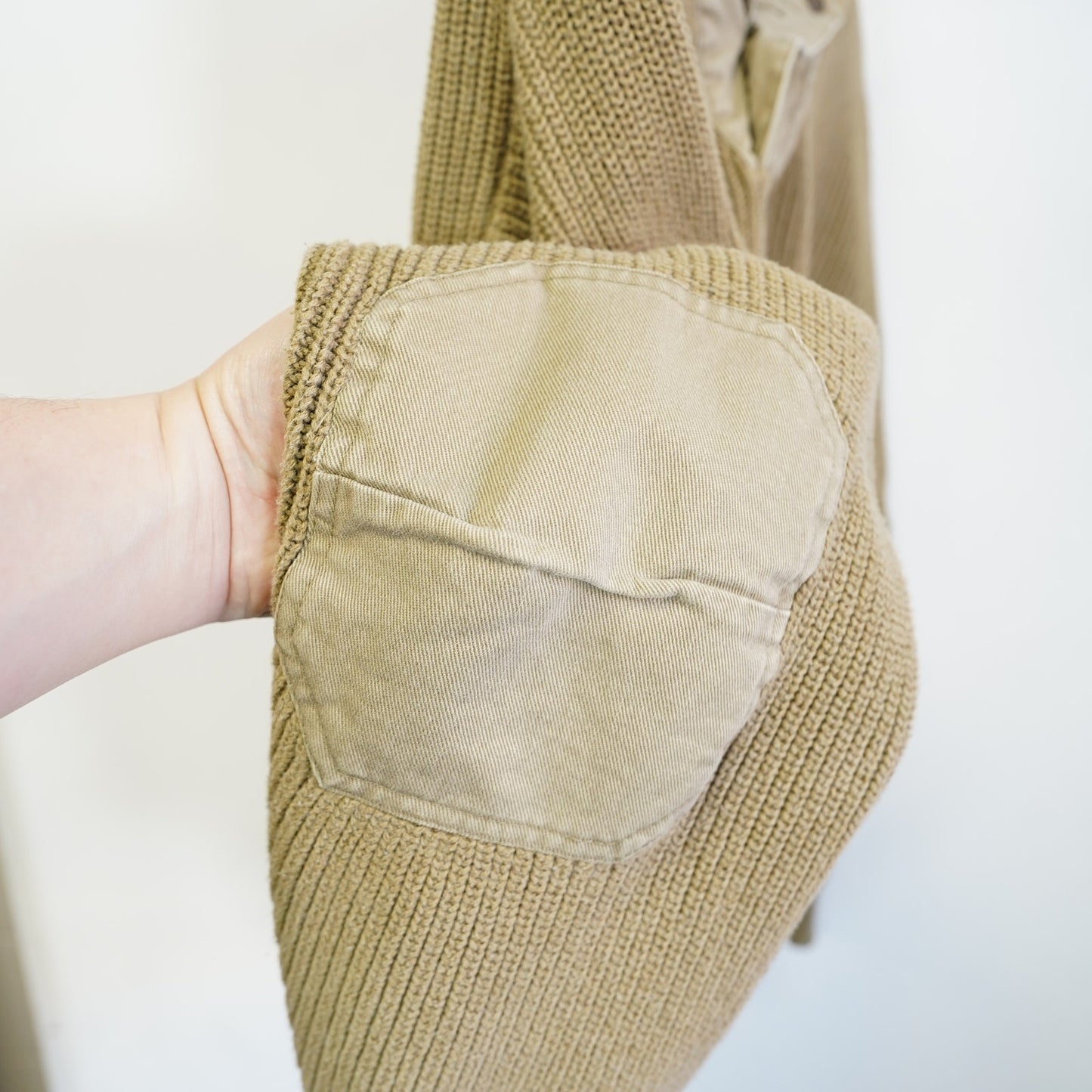 (XL) Vintage Orvis Heavy Knit Commando Fisherman Sweater Men's XL Khaki Shawl Collar