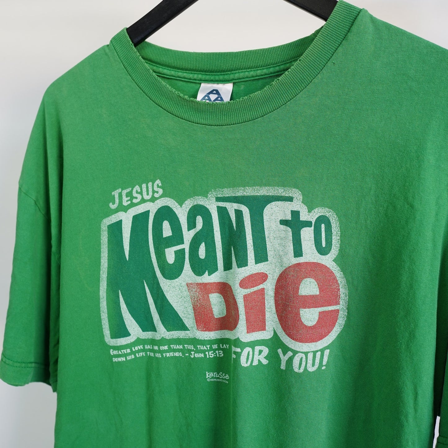 (XL) Vintage Jesus Meant to Die For You T-Shirt Men's XL Religious Tee Green