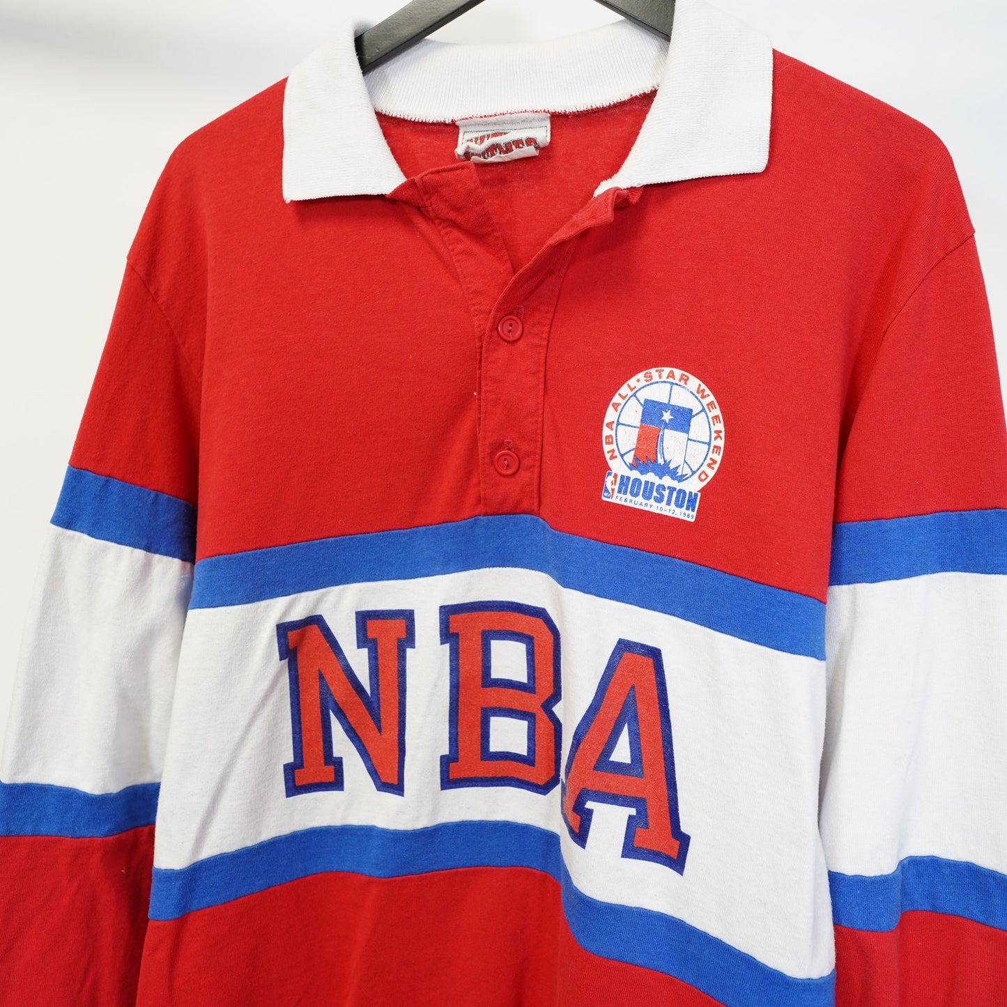 (XL) Vintage 1989 NBA All Star Rugby Longsleve Polo Shirt Men's XL Nutmeg Red 80s