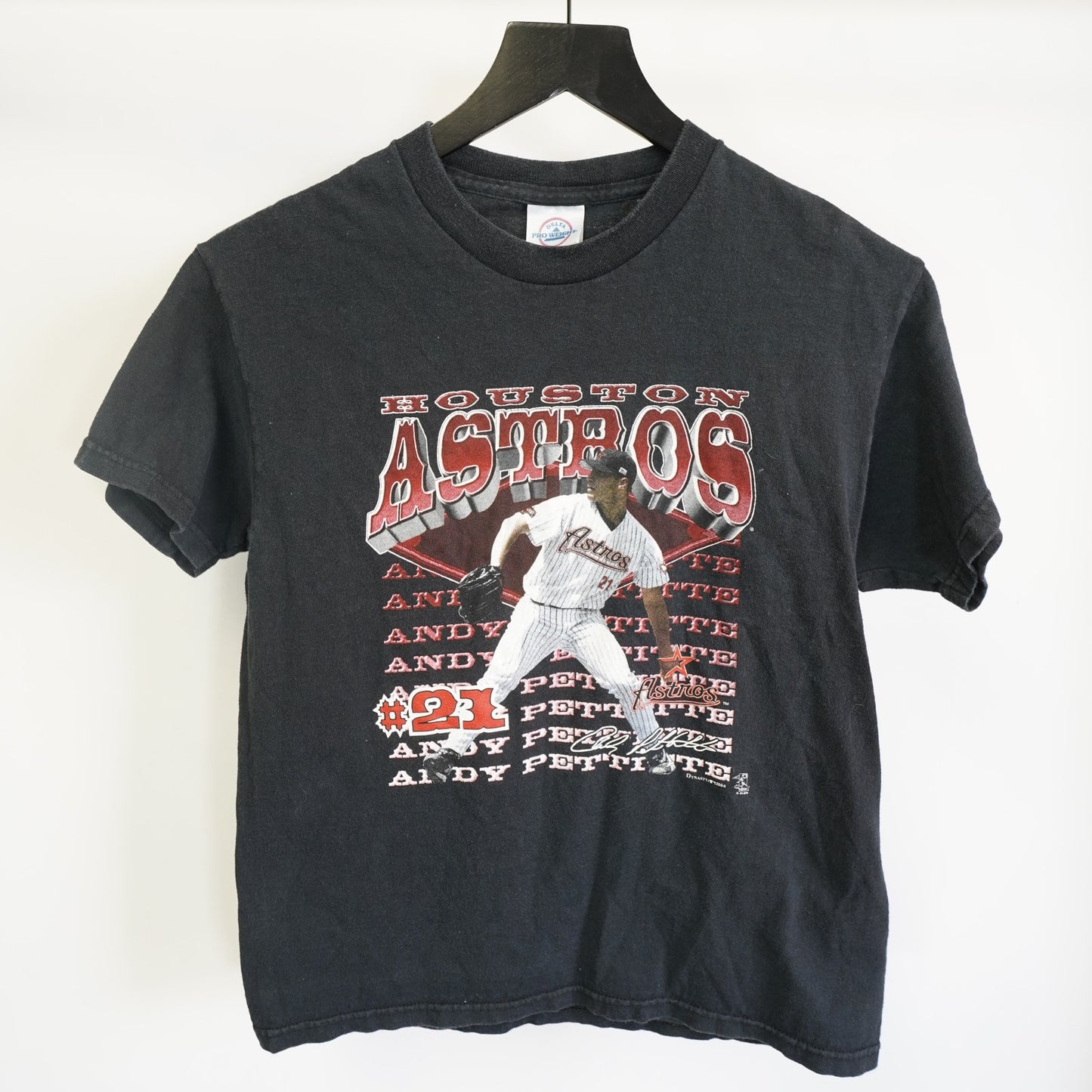 (Youth L) Vintage Houston Astros Andy Pettitte Baseball T-Shirt Youth L Black Kids Y2K