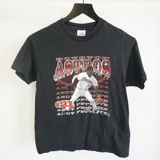 (Youth L) Vintage Houston Astros Andy Pettitte Baseball T-Shirt Youth L Black Kids Y2K