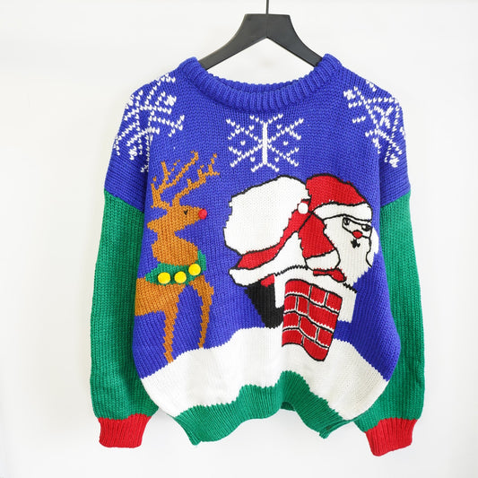 (XL) Vintage Karen Scott Knit Ugly Christmas Sweater Women's XL Santa Rudolph Snow