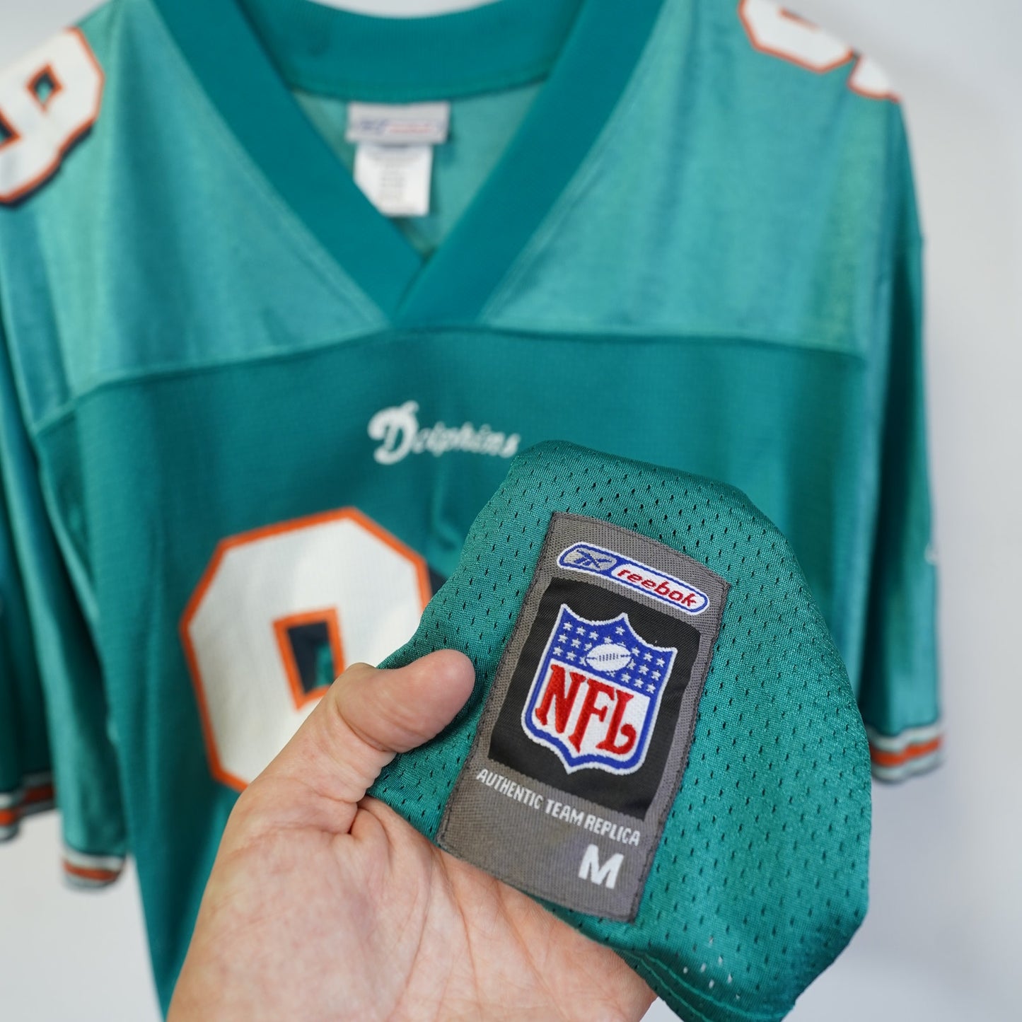 (M) Vintage Jason Taylor Miami Dolphins Reebok Football Jersey Mens M Aqua Y2K Retro