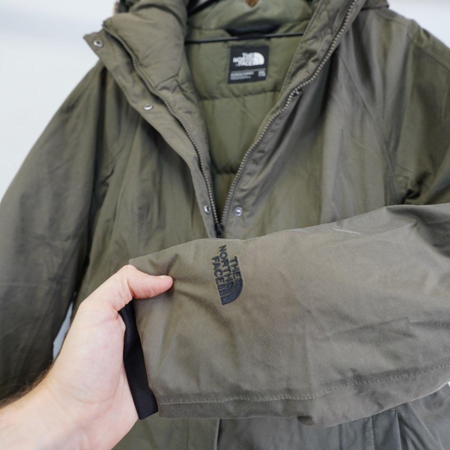 (Women's XXL) The North Face Arctic Parka Olive Green HyVent 550 Down Faux Fur Hood