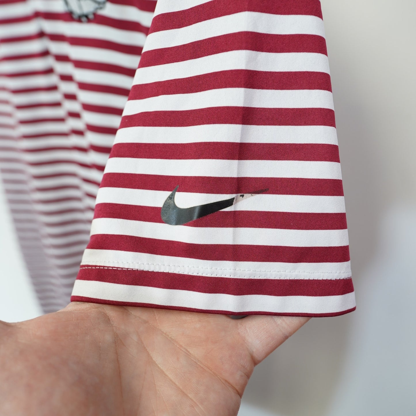 (L) Mississippi State Bulldogs Nike Golf Striped Polo Shirt Men's L DriFit Red White