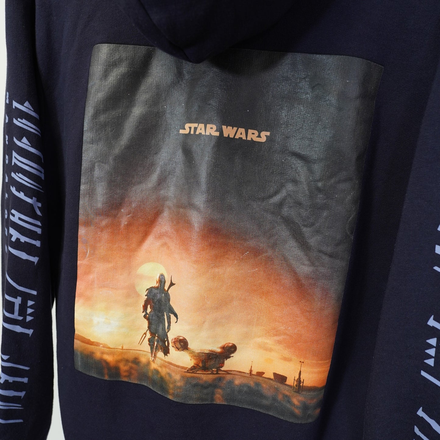 (M) Star Wars The Mandalorian & Grogu Hoodie Men's M Navy Blue Retro Pullover