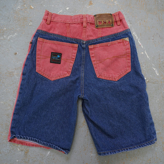 (26 in) Vintage Denim Mom Jean Shorts Colorblock 90s Maneuvers USA Women's 26in Pink