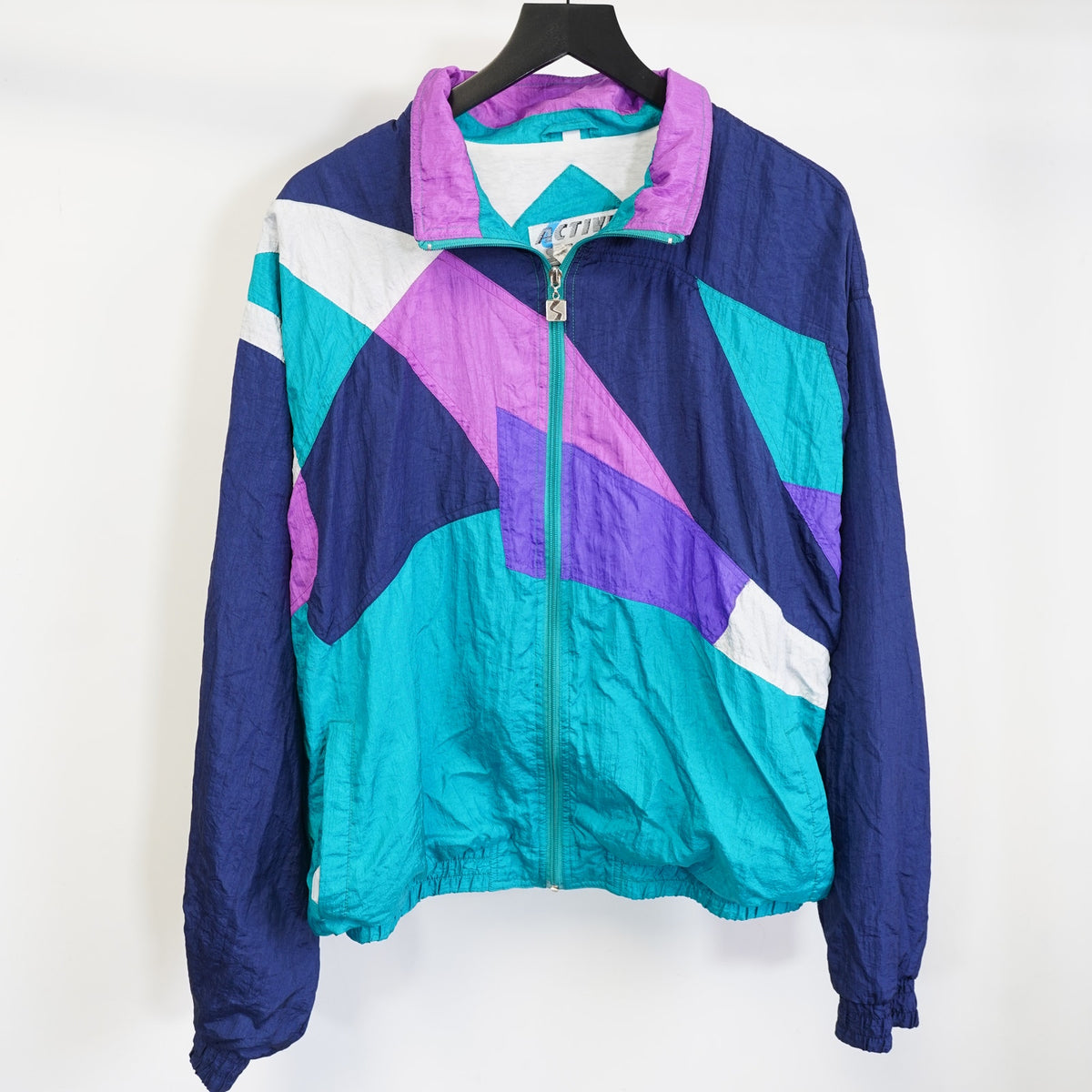 (L) Vintage 80s-90s Colorblock Active Stuff Windbreaker Jacket Men's L ...