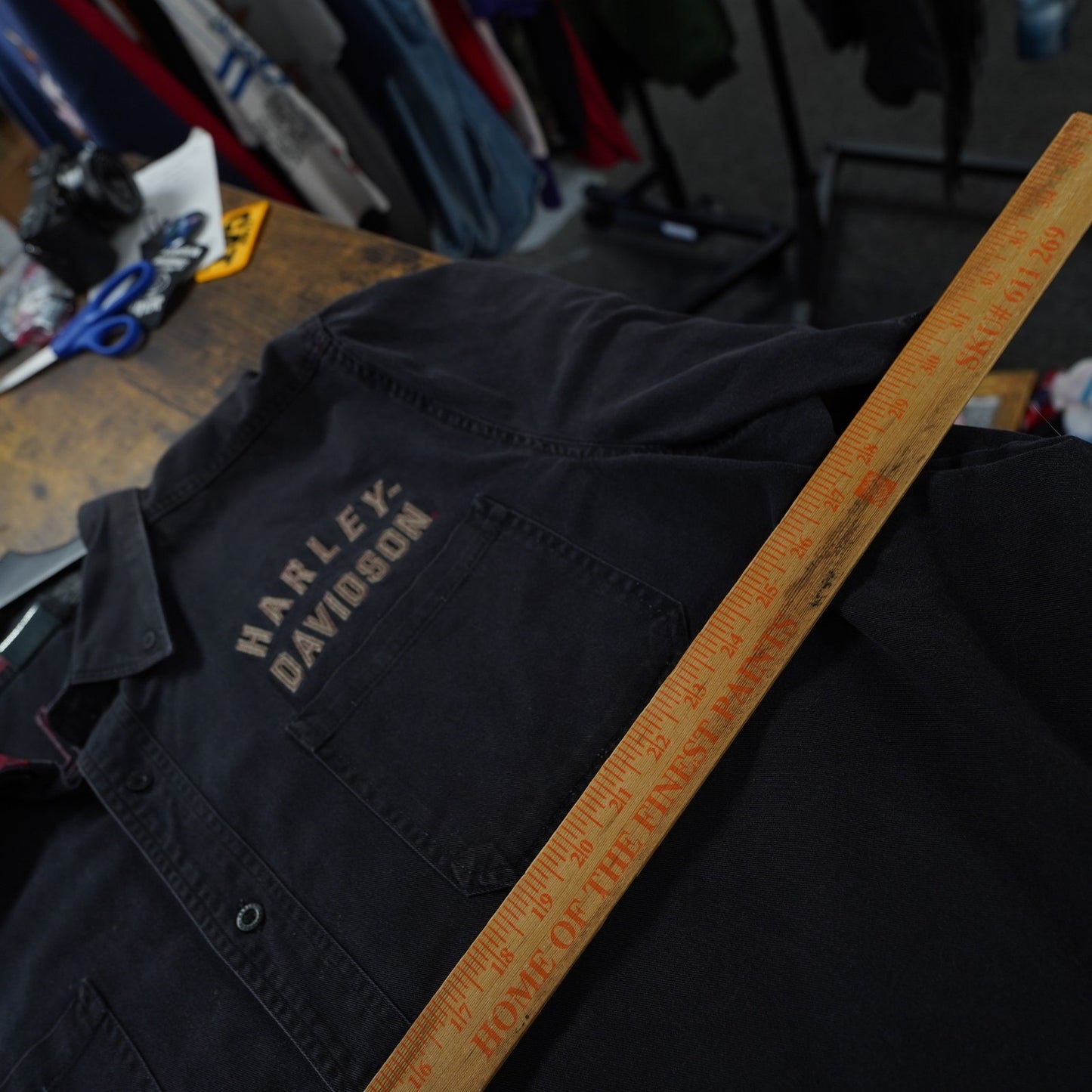 (3XL) Vintage Harley Davidson Stitched Button Down Biker Shirt Men's 3XL Black Eagle