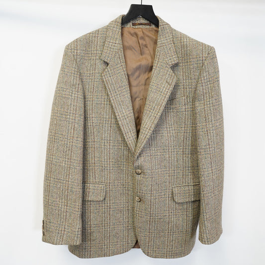 (44R) L Vintage Dunn & Co Tweed Pure Wool Suit Jacket Tan Herringbone Blazer