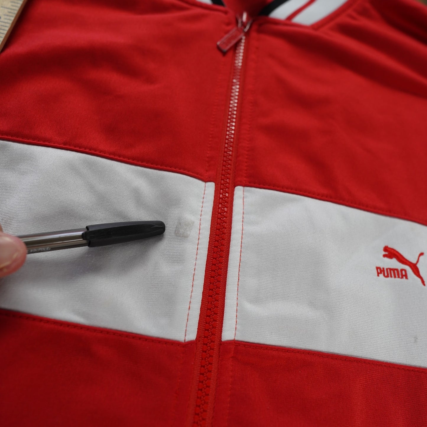 (L) Vintage 90s Puma Track Jacket Men's L Hip Hop Full Zip Red Black White