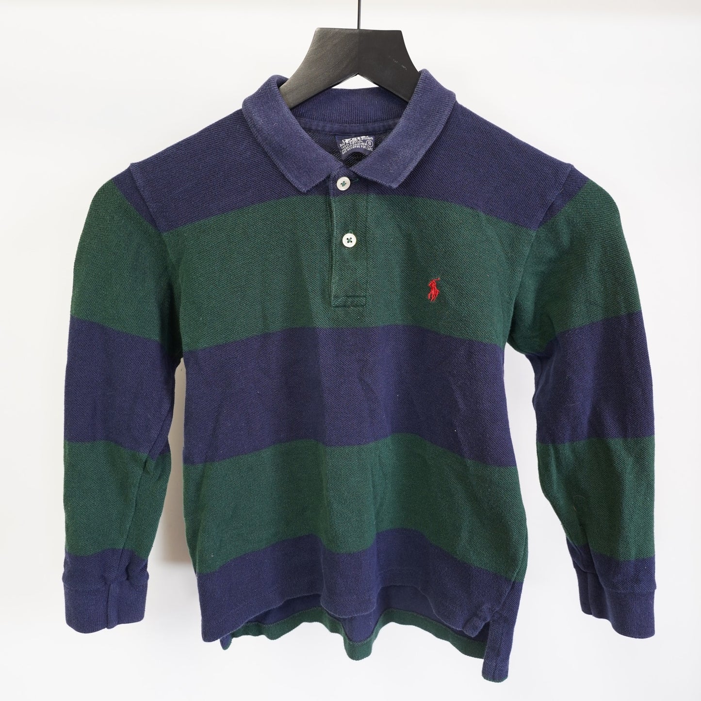 (Boys 6) Vintage Polo Ralph Lauren Long Sleeve Striped Polo Rugby Shirt Boys Sz. 6 Blue
