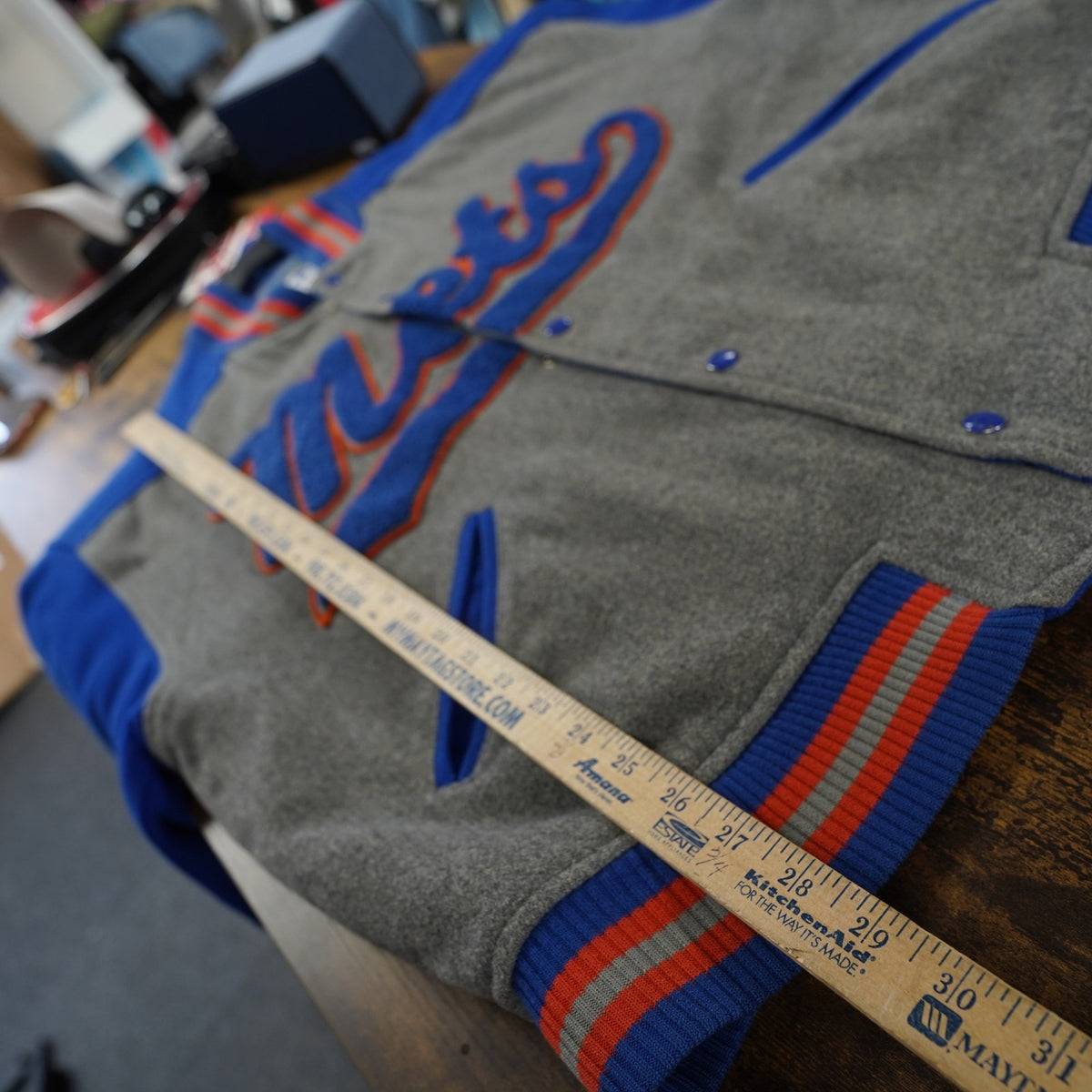 (XL) Vintage NY Mets Starter Wool Varsity Jacket Embroidered Men's XL 90s Gray Blue