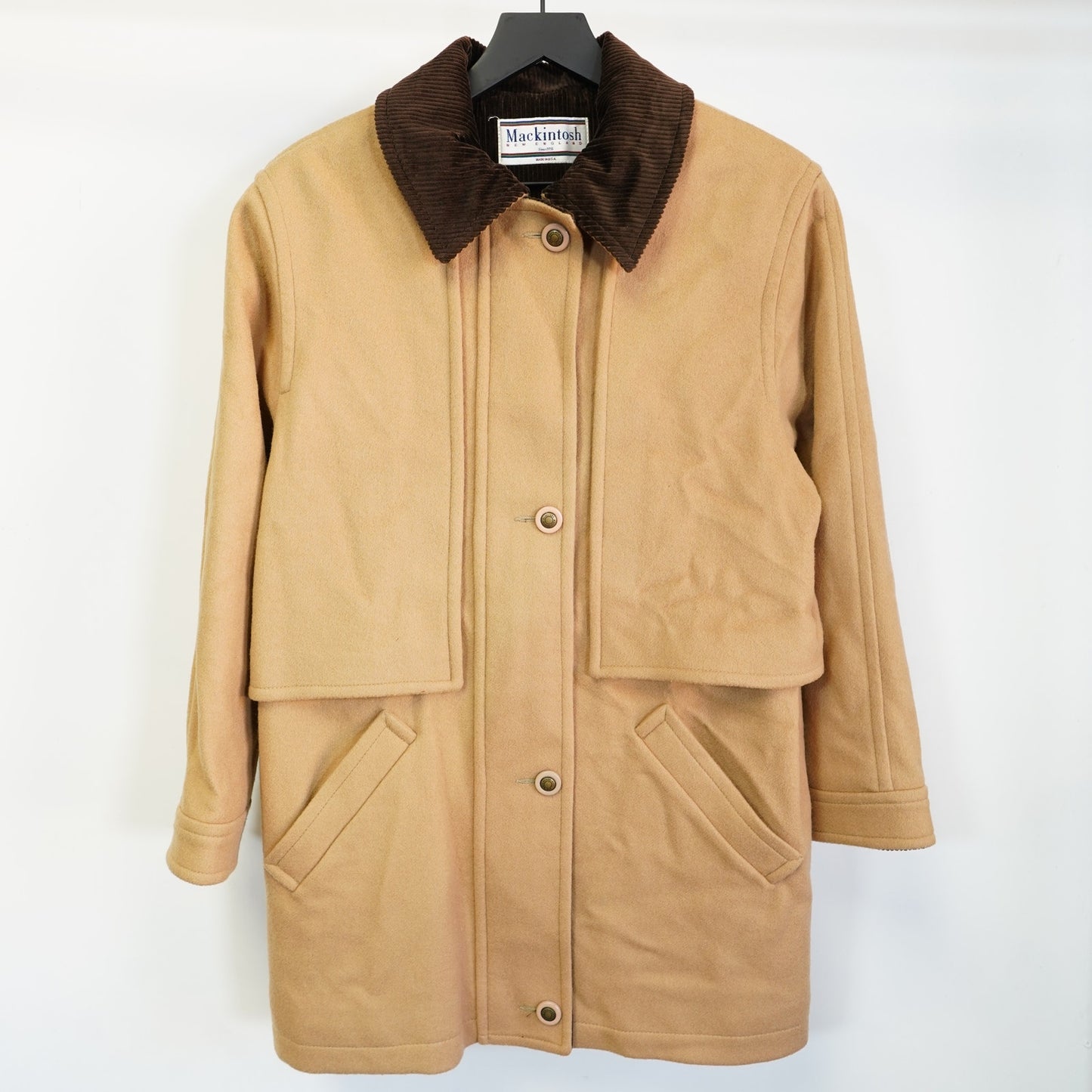 (Women's M) Vintage Mackintosh New England Wool Overcoat Jacket Women's 10 M Tan Plaid Lined