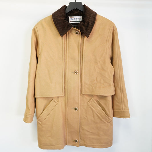 (Women's M) Vintage Mackintosh New England Wool Overcoat Jacket Women's 10 M Tan Plaid Lined