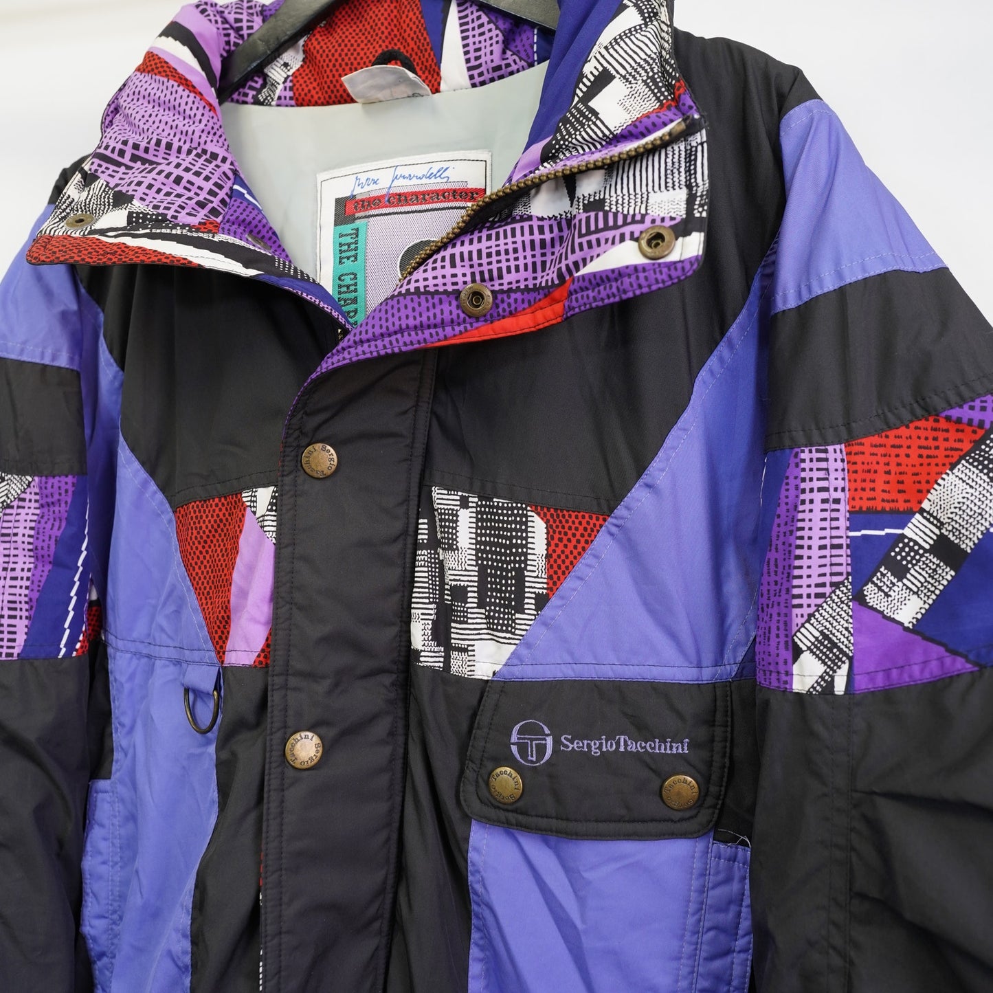(M) Vintage Sergio Tacchini 90s Mens M Italy Crazy Print White Label Ski Jacket AOP