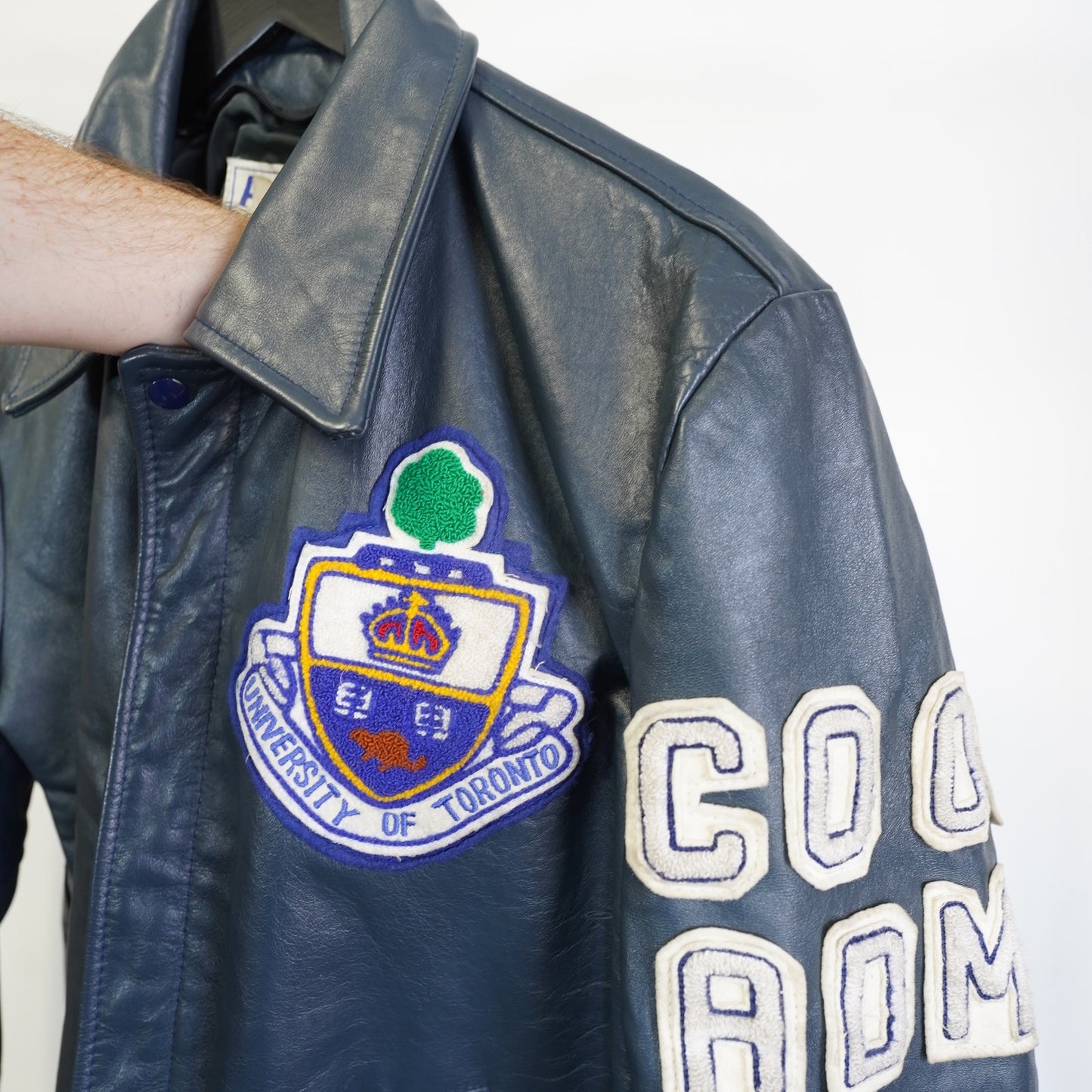 (M) Vintage University of Toronto Blue Leather Varsity Jacket Men's M 40T Astro