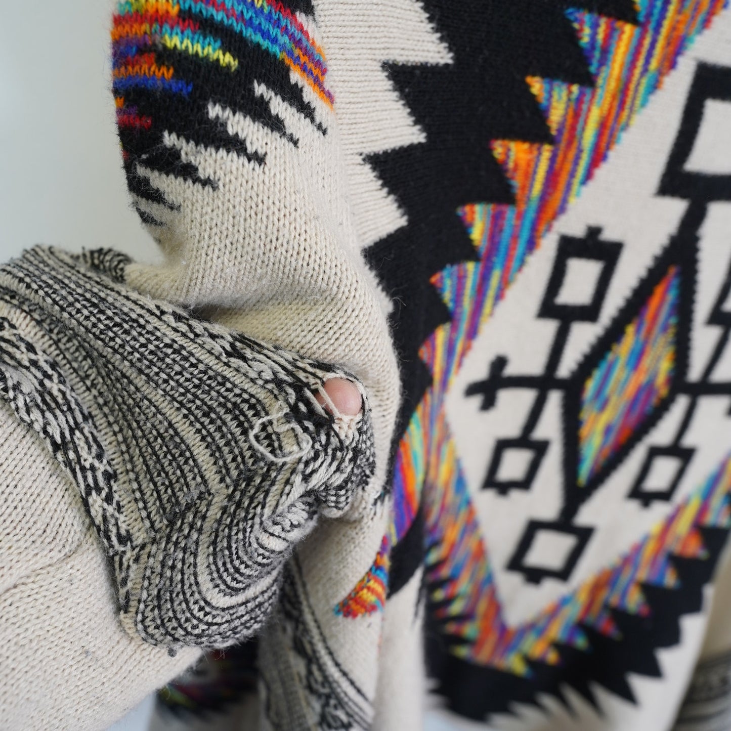 (Women's L) Anthropologie Northern Angel Aztec Print Open Waterfall Draped Cardigan Sweater