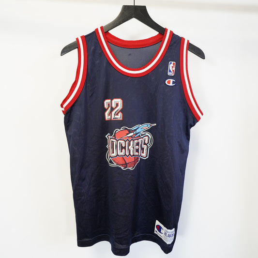 (Boys XL) Vintage Champion Houston Rockets Clyde Drexler Basketball Jersey Boys XL Blue 90