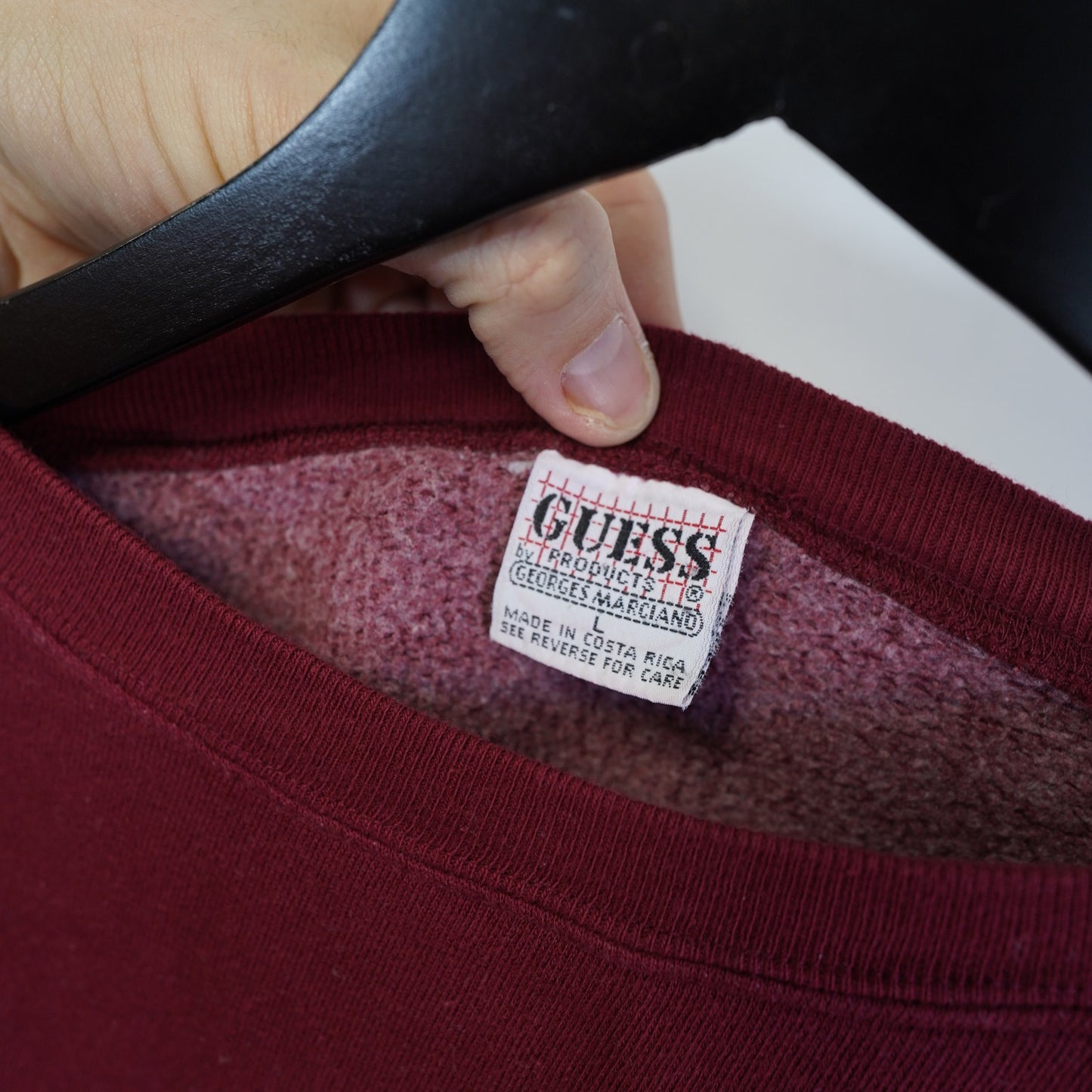 (L) Boxy Vintage Guess Jeans Embroidered Sweatshirt Men's L Maroon 90s Cropped