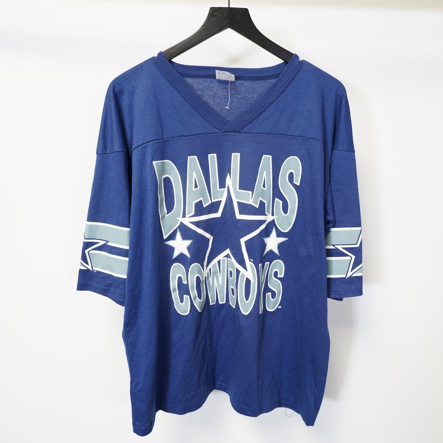 (L) Vintage Dallas Cowboys 80s V-Neck Jersey T-Shirt Men's L Blue 90s Retro