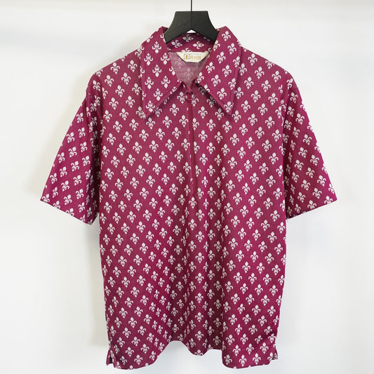 (L) True Vintage Fleur De Lis Revere Knit Golf Polo Shirt Men's L Pink Bowling 70s