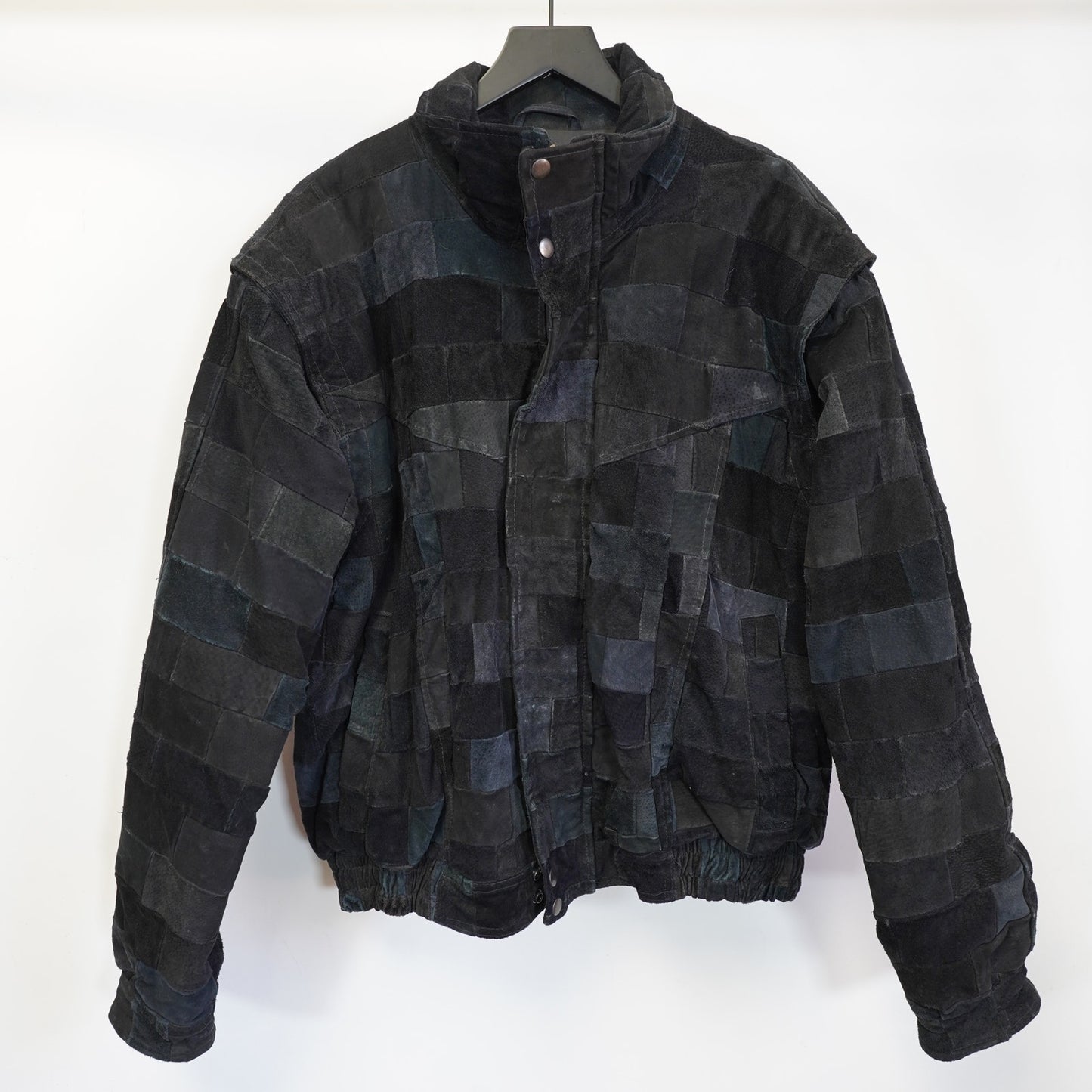 (L) Vintage Outlaw Leathers Patchwork Black Suede Biker Bomber Jacket Men's L 90s