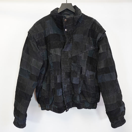 (L) Vintage Outlaw Leathers Patchwork Black Suede Biker Bomber Jacket Men's L 90s