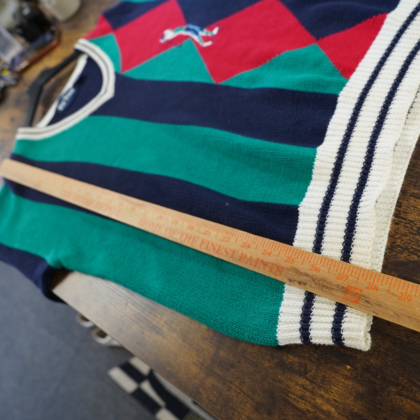(L) Vintage Par Four Knit Golf Sweater V-Neck Men's L 90s Preppy Retro Aqua Blue
