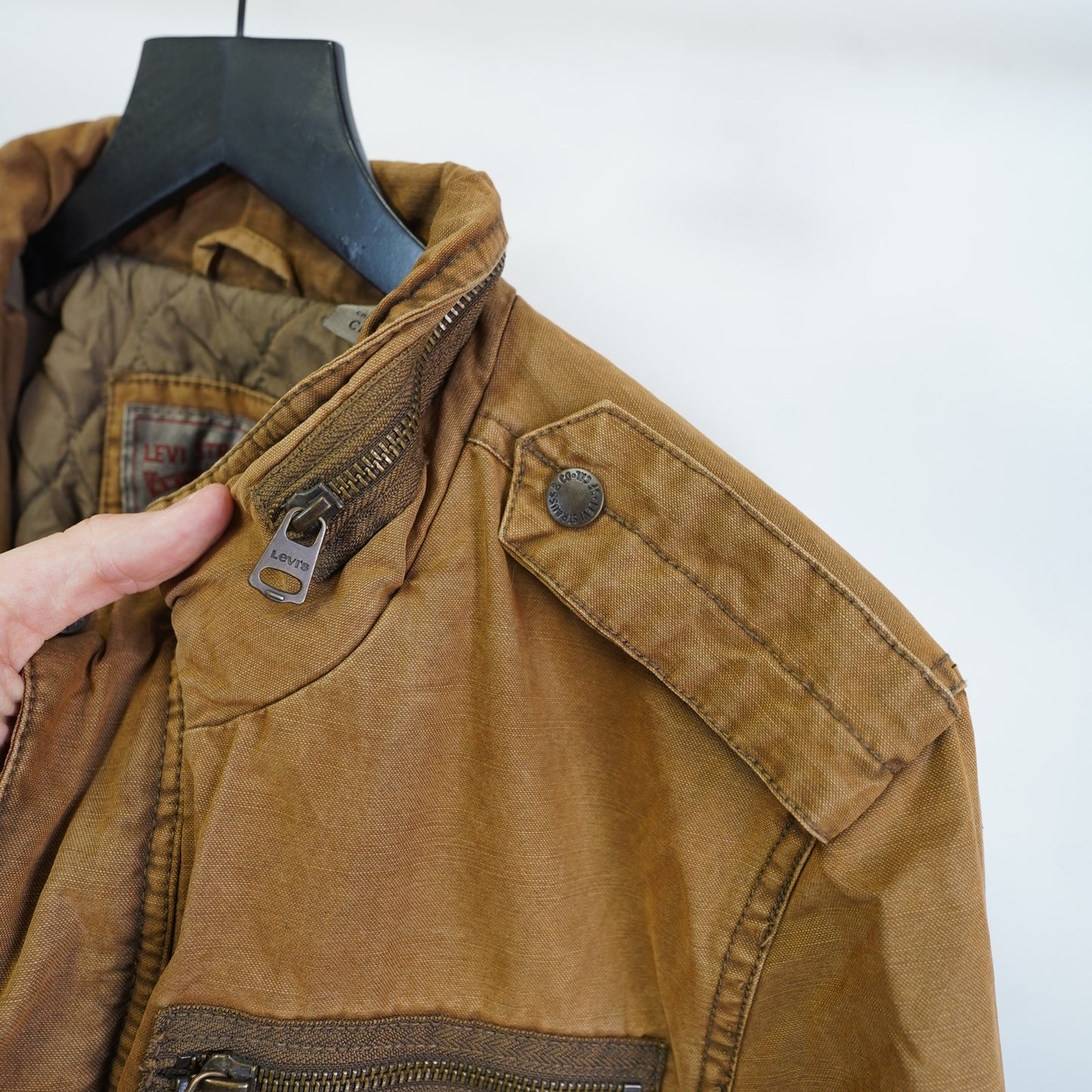 (S) Levi’s Twill Military Field Jacket Men's S Tan Cotton Full Zip Indie Western