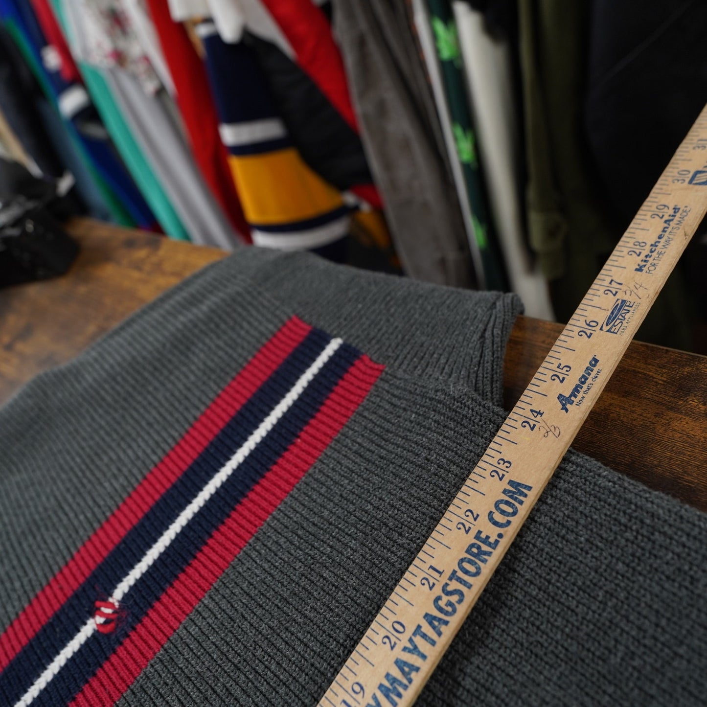 (XL) Vintage Nautica 90s Utility Knit Striped Sweater Men's XL Gray Red Preppy Y2K