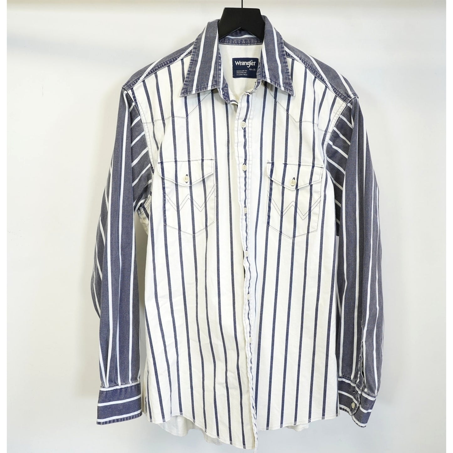 (L) Vintage Wrangler Brushpopper Western Striped Button Up Men's 16.5-35 Large White